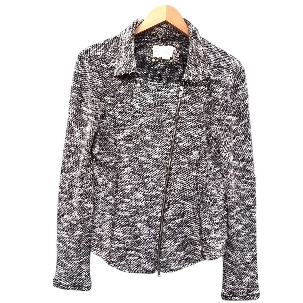 Anthropologie | Knit Zip Up Sweater Jacket B&W